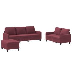 Ensemble de canapés 3 pcs avec coussins Rouge bordeaux Tissu