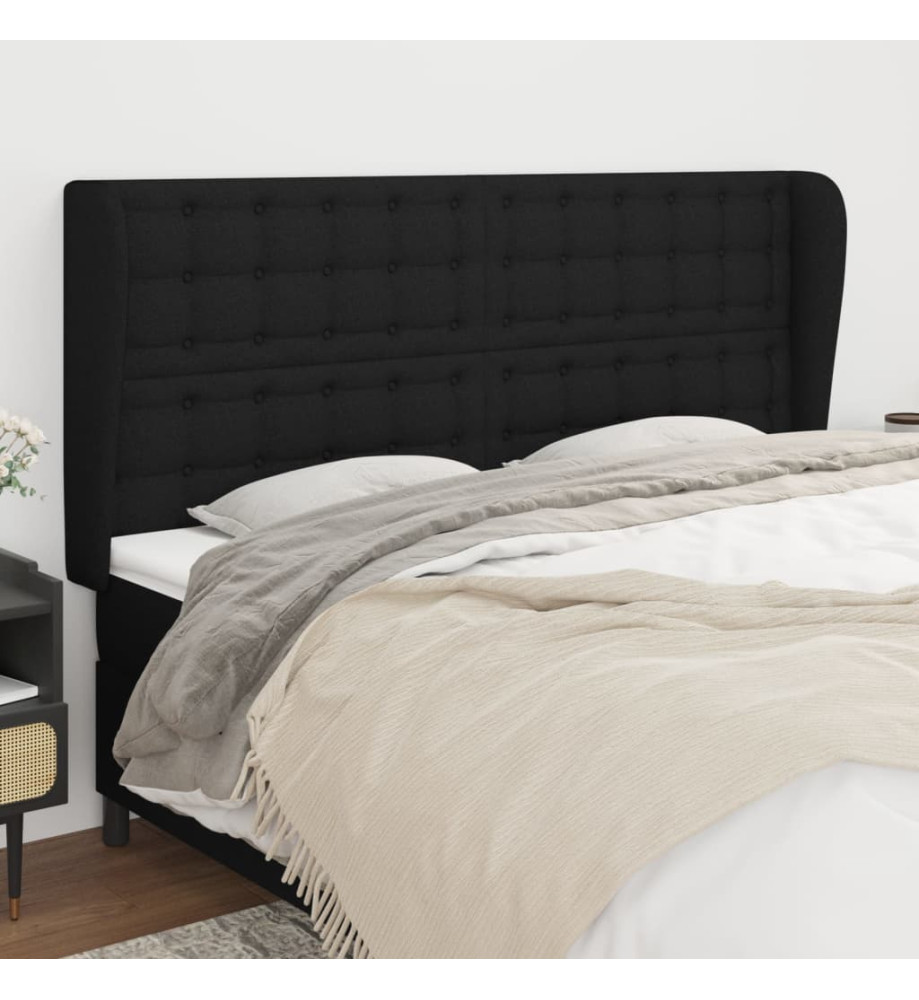 Tête de lit avec oreilles Noir 163x23x118/128 cm Tissu Tête de lit avec oreilles Noir 163x23x118/128 cm Tissu