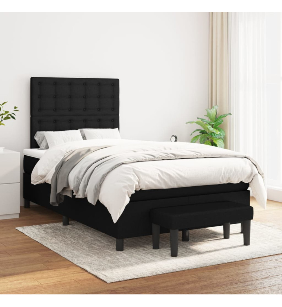Lit à sommier tapissier avec matelas Noir 120x200 cm Tissu Lit à sommier tapissier avec matelas Noir 120x200 cm Tissu