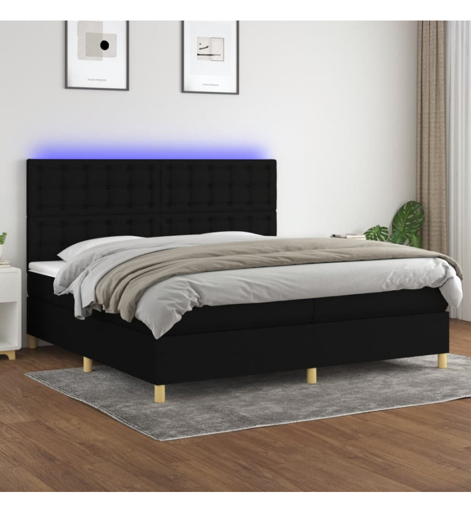 Sommier tapissier et matelas et LED Noir 200x200 cm Tissu Sommier tapissier et matelas et LED Noir 200x200 cm Tissu