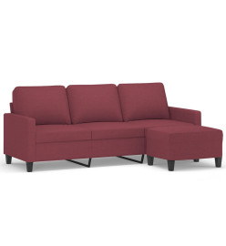 Canapé à 3 places avec repose-pieds Rouge bordeaux 180 cm Tissu