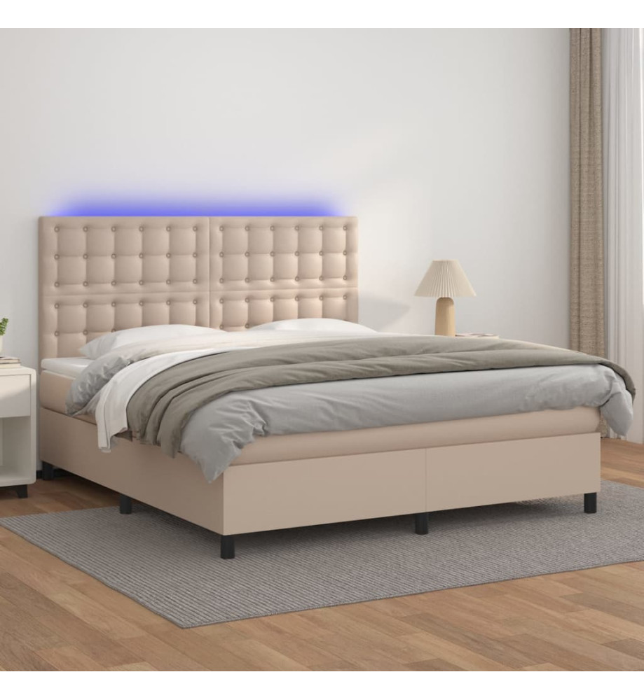 Sommier tapissier matelas LED Cappuccino 160x200 cm Similicuir Sommier tapissier matelas LED Cappuccino 160x200 cm Similicuir