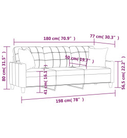 Canapé 3 places avec oreillers bordeaux 180 cm similicuir