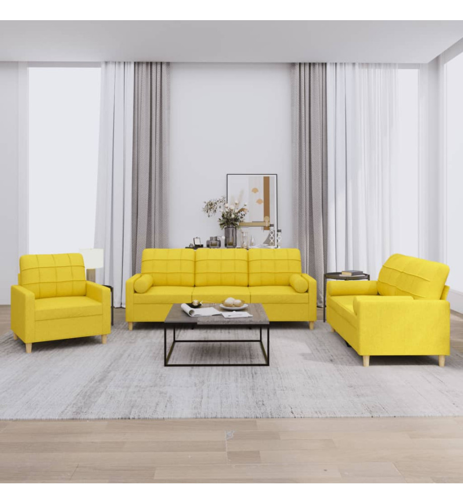 Ensemble de canapés 3 pcs avec coussins jaune clair tissu