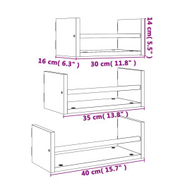 Ensemble d'étagères murales avec barres 3 pcs chêne fumé