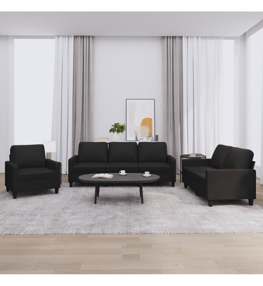 Ensemble de canapés 3 pcs avec coussins Noir Similicuir