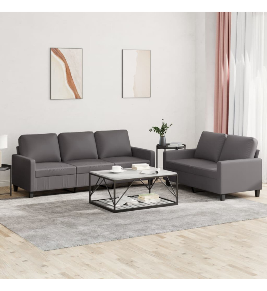 Ensemble de canapés 2 pcs avec coussins Gris Similicuir