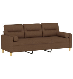 Canapé 3 places avec oreillers décoratifs marron 180 cm tissu