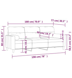 Canapé 3 places avec oreillers décoratifs marron 180 cm tissu