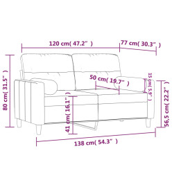 Canapé 2 places avec oreillers jaune clair 120 cm tissu