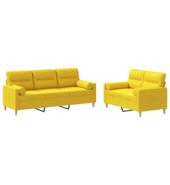 Ensemble de canapés 2 pcs avec coussins jaune clair tissu