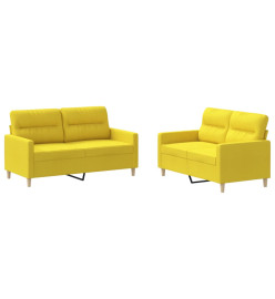 Ensemble de canapés 2 pcs avec coussins Jaune clair Tissu