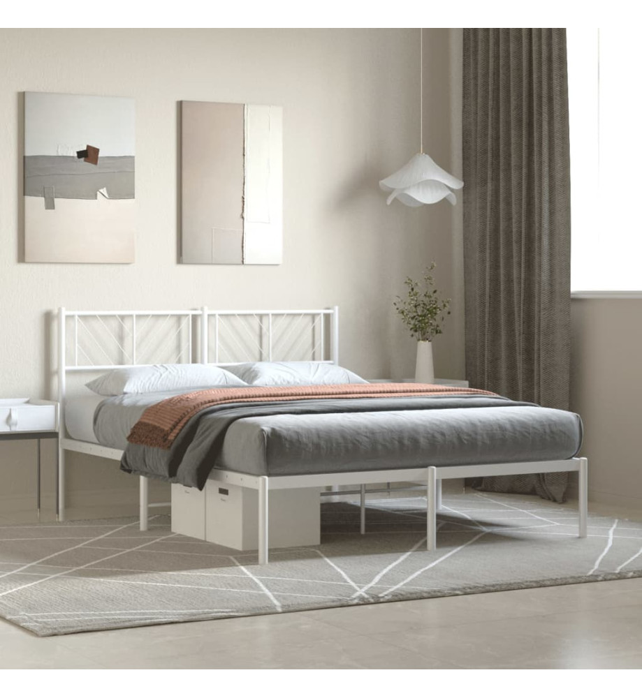 Cadre de lit métal avec tête de lit blanc 160x200 cm Cadre de lit métal avec tête de lit blanc 160x200 cm
