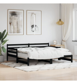 Lit de jour avec lit gigogne noir 90x200 cm bois de pin massif