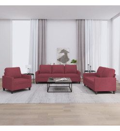 Ensemble de canapés 3 pcs avec coussins Rouge bordeaux Tissu