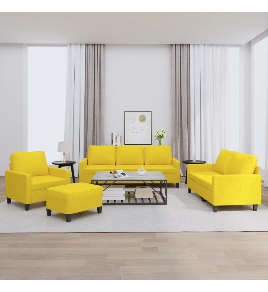 Ensemble de canapés 4 pcs avec coussins Jaune clair Tissu