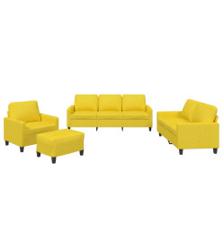 Ensemble de canapés 4 pcs avec coussins Jaune clair Tissu