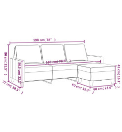 Canapé à 3 places avec repose-pieds Noir 180 cm Tissu