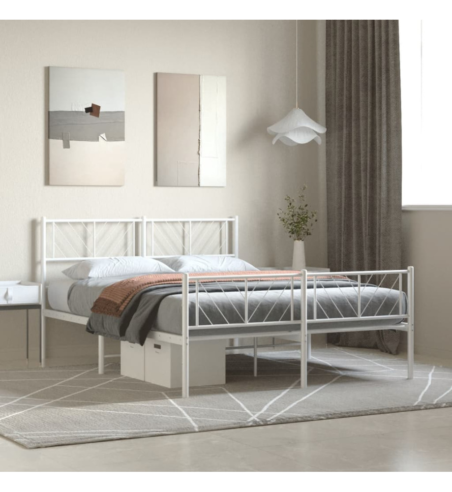 Cadre de lit métal avec tête de lit/pied de lit blanc 140x190cm Cadre de lit métal avec tête de lit/pied de lit blanc 140x190cm
