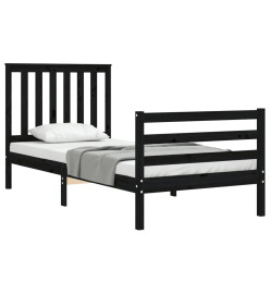 Cadre de lit avec tête de lit noir simple bois massif