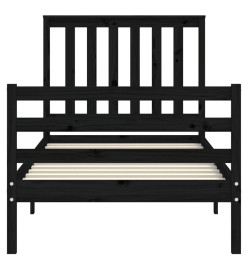 Cadre de lit avec tête de lit noir simple bois massif
