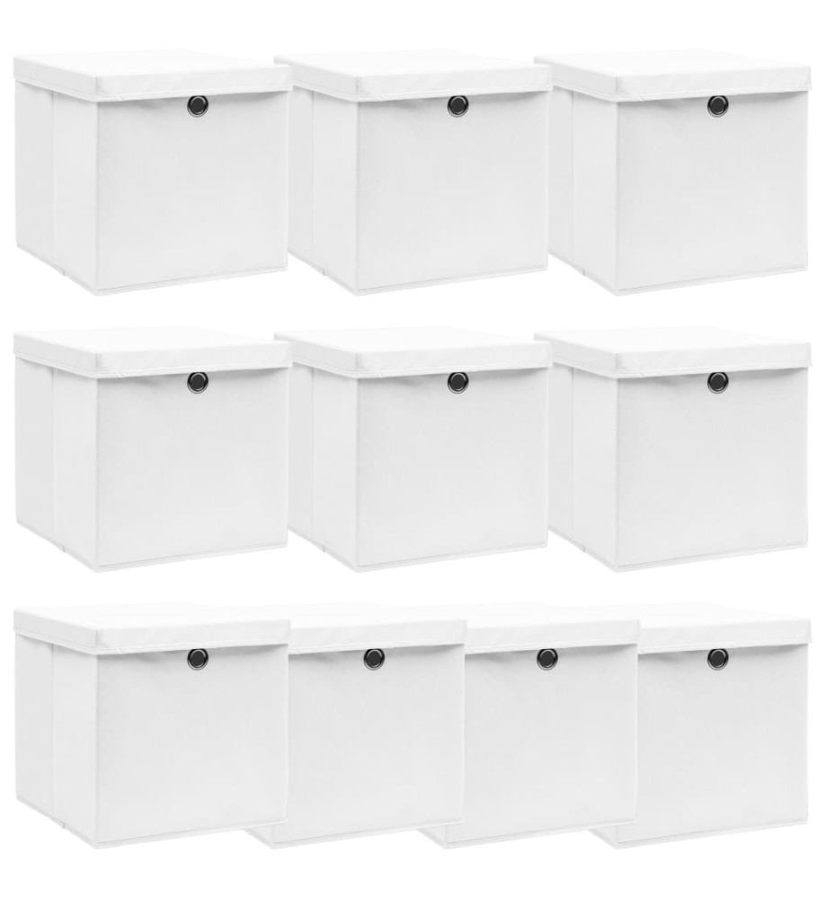 Boîtes de rangement avec couvercle 10pcs Blanc 32x32x32cm Tissu