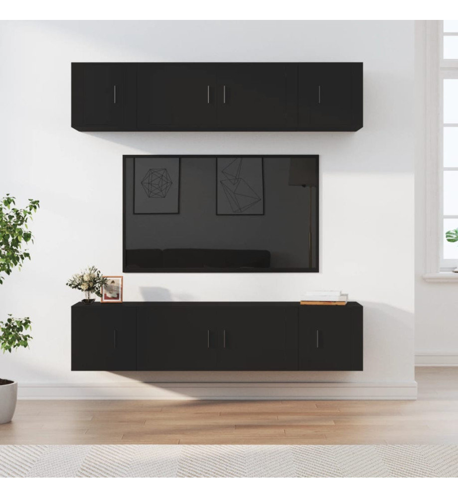 Ensemble de meubles TV 6 pcs Noir Bois d'ingénierie