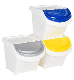 Poubelles empilables avec couvercles 3 pcs blanc PP 78 L