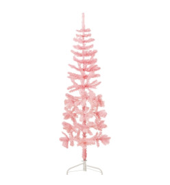 Demi sapin de Noël artificiel mince avec support Rose 150 cm