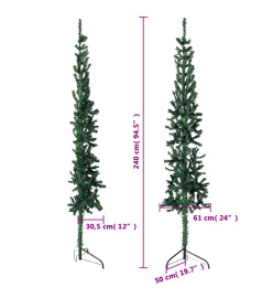 Demi sapin de Noël artificiel mince avec support Vert 240 cm