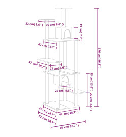 Arbre à chat avec griffoirs en sisal Crème 176 cm