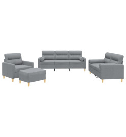 Ensemble de canapés 4 pcs coussins gris clair tissu