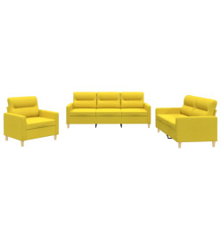 Ensemble de canapés 3 pcs avec coussins Jaune clair Tissu