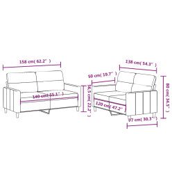 Ensemble de canapés 2 pcs avec coussins Gris foncé Tissu