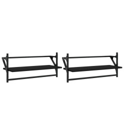 Étagères murales avec barres 2 pcs noir 65x25x30 cm