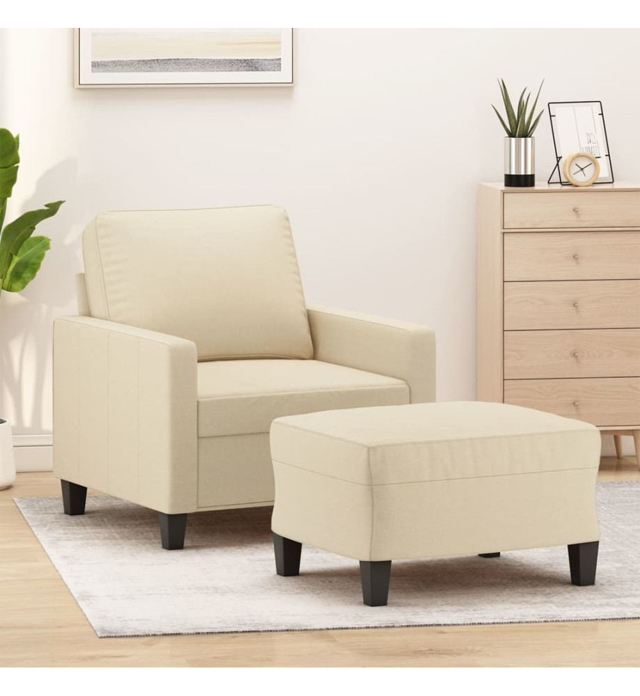 Fauteuil avec repose-pied Crème 60 cm Tissu