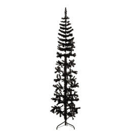 Demi sapin de Noël artificiel mince avec support Noir 180 cm