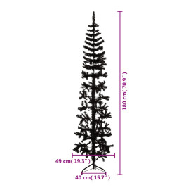 Demi sapin de Noël artificiel mince avec support Noir 180 cm