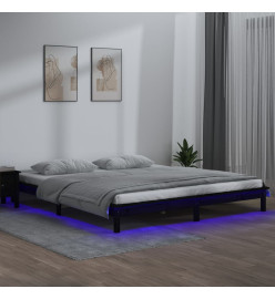 Cadre de lit à LED noir 120x190 cm petit double bois massif