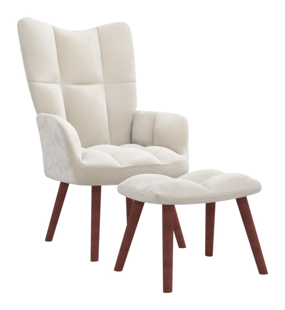 Chaise de relaxation avec repose-pied Blanc crème Velours