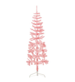 Demi sapin de Noël artificiel mince avec support Rose 120 cm