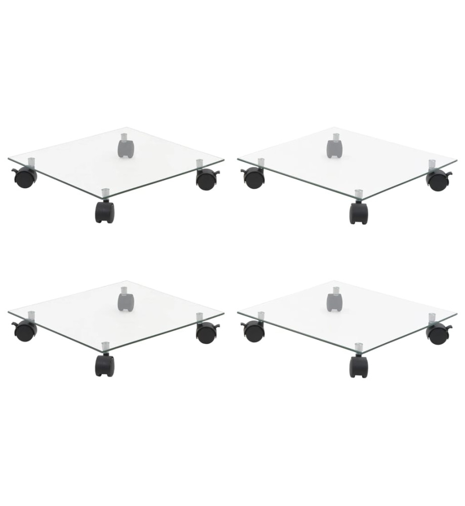 Supports roulants à plantes 4 pcs 35x35 cm Carré Verre trempé Supports roulants à plantes 4 pcs 35x35 cm Carré Verre trempé