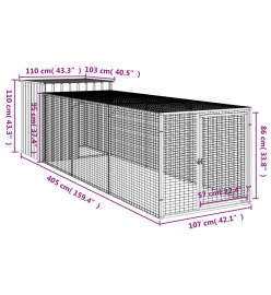 Poulailler avec cour anthracite 110x405x110 cm acier galvanisé