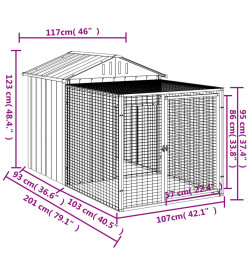Poulailler avec cour anthracite 117x201x123 cm acier galvanisé