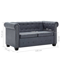 Canapé Chesterfield à 2 places Faux cuir suédé Gris