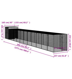 Poulailler avec cour anthracite 165x1271x181 cm acier galvanisé