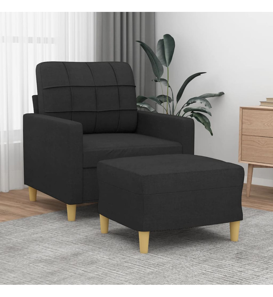 Fauteuil avec repose-pied Noir 60 cm Tissu