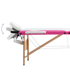 Table de massage pliable 3 zones Bois Blanc et rose