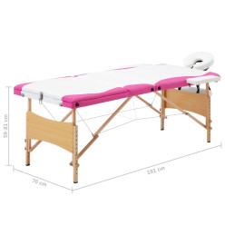 Table de massage pliable 3 zones Bois Blanc et rose