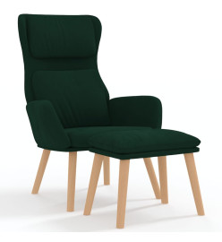 Chaise de relaxation avec tabouret Vert foncé Velours